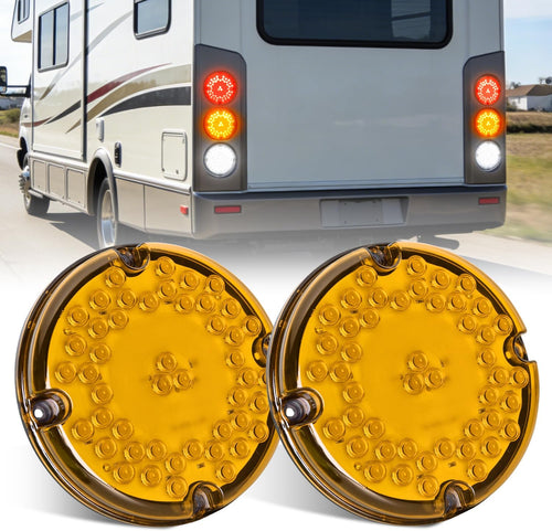 Nilight Tail Lights 2PCS 7Inch Round 47LED Amber Reflex Lens | IP67 Waterproof Marker Clearance Turn Signal Running Taillights for Trailer Truck Pickup Camper RV Bus