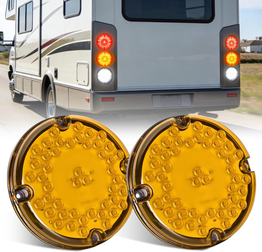 Nilight Tail Lights 2PCS 7Inch Round 47LED Amber Reflex Lens | IP67 Waterproof Marker Clearance Turn Signal Running Taillights for Trailer Truck Pickup Camper RV Bus