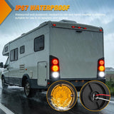 Nilight Tail Lights 2PCS 7Inch Round 47LED Amber Reflex Lens | IP67 Waterproof Marker Clearance Turn Signal Running Taillights for Trailer Truck Pickup Camper RV Bus, view 5