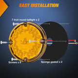 Nilight Tail Lights 2PCS 7Inch Round 47LED Amber Reflex Lens | IP67 Waterproof Marker Clearance Turn Signal Running Taillights for Trailer Truck Pickup Camper RV Bus, view 6