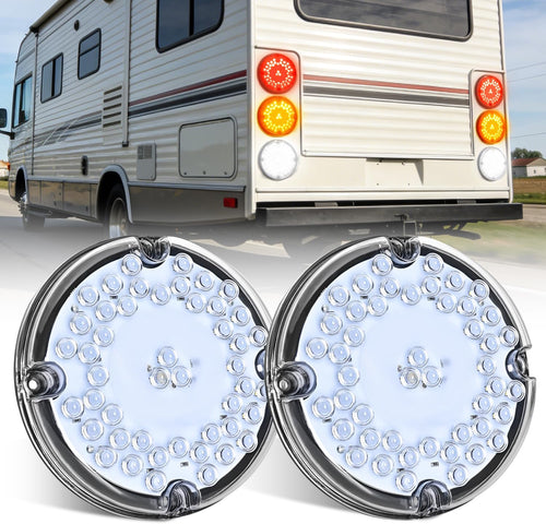 Nilight Tail Lights 2PCS 7Inch Round 47LED White Reflex Lens | IP67 Waterproof Marker Clearance Reverse Backup Running Taillights for Trailer Truck Pickup Camper RV Bus