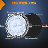 Nilight Tail Lights 2PCS 7Inch Round 47LED White Reflex Lens | IP67 Waterproof Marker Clearance Reverse Backup Running Taillights for Trailer Truck Pickup Camper RV Bus, view 6