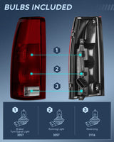 Nilight Taillight Assembly Compatible with 1988 1989 1990 1991 1992 1993 1994 1995 1996 1997 1998 1999 Chevy GMC C/K Suburban Blazer Tahoe Yukon 2000 Cadillac Escalade Pair Dark Red Lens, view 2