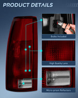 Nilight Taillight Assembly Compatible with 1988 1989 1990 1991 1992 1993 1994 1995 1996 1997 1998 1999 Chevy GMC C/K Suburban Blazer Tahoe Yukon 2000 Cadillac Escalade Pair Dark Red Lens, view 6