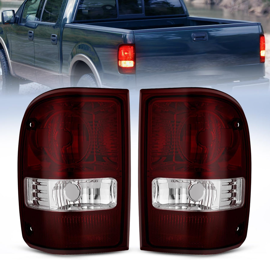 Nilight Taillight Assembly Compatible with 2001 2002 2003 2004 2005 2006 2007 2008 2009 2010 2011 Ford Ranger without STX Model Rear Lamp OE Style Driver and Passenger Side Dark Red Lens