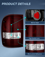 Nilight Taillight Assembly Compatible with 2001 2002 2003 2004 2005 2006 2007 2008 2009 2010 2011 Ford Ranger without STX Model Rear Lamp OE Style Driver and Passenger Side Dark Red Lens, view 6