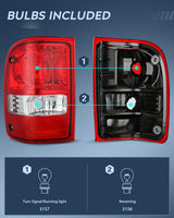 Nilight Taillight Assembly Compatible with 2001 2002 2003 2004 2005 2006 2007 2008 2009 2010 2011 Ford Ranger without STX Model Rear Lamp OE Style Driver and Passenger Side Red Lens, view 2