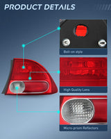 Nilight Taillight Assembly Compatible with 2006 2007 2008 Honda Civic Sedan Hybrid DX EX GX LX 4 Door Rear Lamp Replacement OE Style Driver and Passenger Side, view 6