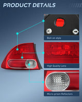 Nilight Taillight Assembly Compatible with 2006 2007 2008 Honda Civic Sedan Hybrid DX EX GX LX 4 Door Rear Lamp Replacement OE Style Driver Side, view 6