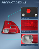 Nilight Taillight Assembly Compatible with 2006 2007 2008 Honda Civic Sedan Hybrid DX EX GX LX 4 Door Rear Lamp Replacement OE Style Passenger Side, view 6