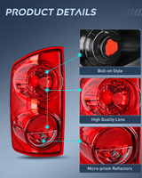 Nilight Taillight Assembly Compatible with 2007 2008 Dodge Ram 1500 2007 2008 2009 Dodge Ram 2500 3500 Rear Lamp Replacement OE Style Driver Side and Passenger Side Red Lens, view 6