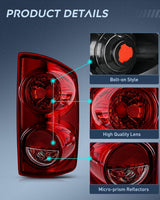 Nilight Taillight Assembly Compatible with 2007 2008 Dodge Ram 1500 2007 2008 2009 Dodge Ram 2500 3500 Rear Lamp Replacement OE Style Passenger Side Dark Red Lens, view 6