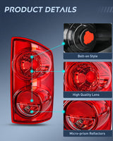 Nilight Taillight Assembly Compatible with 2007 2008 Dodge Ram 1500 2007 2008 2009 Dodge Ram 2500 3500 Rear Lamp Replacement OE Style Passenger Side Red Lens, view 6