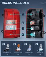 Nilight Taillight Assembly Compatible with 2008 2009 2010 2011 2012 2013 2014 2015 2016 2017 Jeep Patriot Tail Light OE Style Rear Lamp Replacement Driver and Passenger Side w/Bulbs, view 2