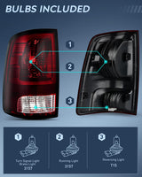 Nilight Taillight Assembly Compatible with 2009 2010 2011 2012 2013 2014 2015 2016 2017 2018 Dodge Ram 1500 2500 3500 2019 2020 2021 Classic Rear Lamp OE Style Driver Side Dark Red, view 3