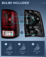 Nilight Taillight Assembly Compatible with 2009 2010 2011 2012 2013 2014 2015 2016 2017 2018 Dodge Ram 1500 2500 3500 2019 2020 2021 Classic Rear Lamp OE Style Passenger Side Dark Red, view 3