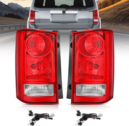 Nilight Taillight Assembly Compatible with 2009 2010 2011 2012 2013 2014 2015 Honda Pilot Red Clear Tail Lights Rear Lamp Replacement OE Style Driver and Passenger Side w/Bulbs