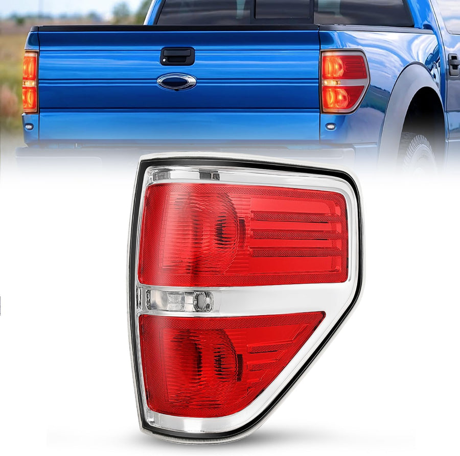 Nilight Taillight Assembly Compatible with 2009 2010 2011 2012 2013 2014 Ford F-150 F150 Pickup Truck Taillight Rear Lamp Replacement OE Style Red Housing Passenger side Chrome Trim