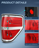Nilight Taillight Assembly Compatible with 2009 2010 2011 2012 2013 2014 Ford F-150 F150 Pickup Truck Taillight Rear Lamp Replacement OE Style Red Housing Passenger side Chrome Trim, view 6
