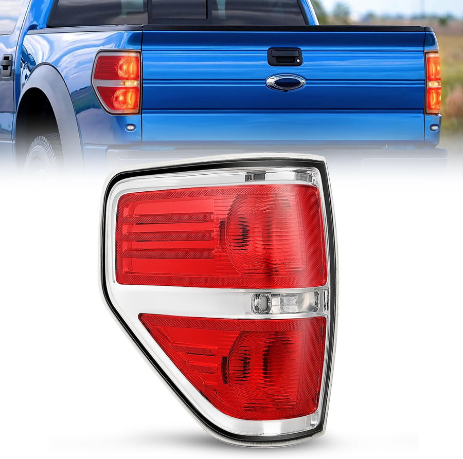 Nilight Taillight Assembly Compatible with 2009 2010 2011 2012 2013 2014 Ford F-150 F150 Pickup Truck Taillights Rear Lamp Replacement OE Style Red Housing Driver Side Chrome Trim