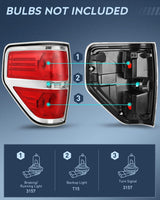 Nilight Taillight Assembly Compatible with 2009 2010 2011 2012 2013 2014 Ford F-150 F150 Pickup Truck Taillights Rear Lamp Replacement OE Style Red Housing Driver Side Chrome Trim, view 2