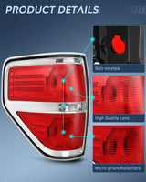 Nilight Taillight Assembly Compatible with 2009 2010 2011 2012 2013 2014 Ford F-150 F150 Pickup Truck Taillights Rear Lamp Replacement OE Style Red Housing Driver Side Chrome Trim, view 6