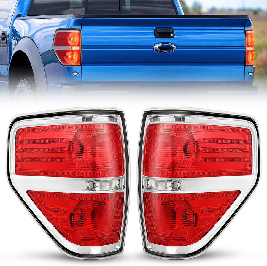 Nilight Taillight Assembly Compatible with 2009 2010 2011 2012 2013 2014 Ford F-150 Pickup Truck Taillights Rear Lamp Replacement OE Style Red Housing Driver and Passenger Side Chrome Trim
