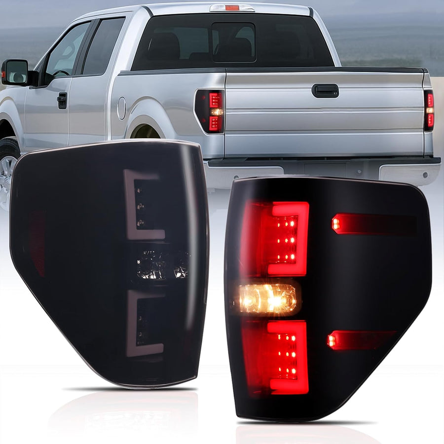 Nilight Taillight Assembly Compatible with 2009 2010 2011 2012 2013 2014 Ford F150 Incandescent Type Styleside Upgrade LED Tube tail lights; Rear Brake Lamps Smoked Lens