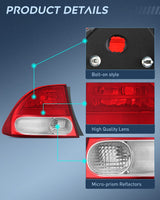 Nilight Taillight Assembly Compatible with 2006 2007 2008 Honda Civic Sedan Hybrid DX EX GX LX 4 Door Rear Lamp Replacement OE Style Driver Side, view 4