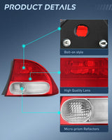 Nilight Taillight Assembly Compatible with 2009 2010 2011 Honda Civic Sedan Hybrid 4 Door Rear Lamp Replacement OE Style Passenger Side, view 4