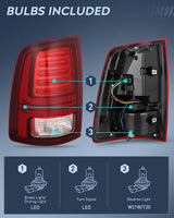 Nilight Taillight Assembly Compatible with 2013 2014 2015 2016 2017 2018 Dodge Ram 1500 2014-2018 Ram 2500 3500 LED Style Driver Side and Passenger Side Rear Tail Light with Bulbs, view 3