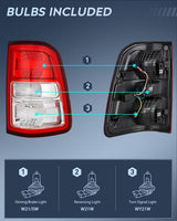 Nilight Taillight Assembly Compatible with 2019 2020 2021 2022 2023 Dodge Ram 1500 Tail Light Replacement OE Style Driver Side and Passenger Side with Bulbs, view 3