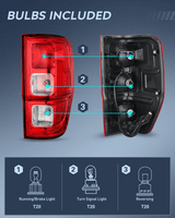 Nilight 2019 2020 2021 2022 2023 Ford Ranger XL Rear Lamp Replacement Taillight Assembly OE Style with LED and halogen bulbs Passenger Side, view 3