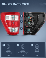 Nilight Taillight Assembly Compatible with 2021 2022 2023 Ford F150 XL Non Blind Spot Tail Light Model Rear Lamp Replacement OE Style halogen bulbs Driver and Passenger Side, view 3