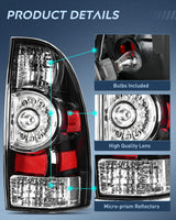 Nilight Taillight Assembly Compatible with Toyota Tacoma 2005 2006 2007 2008 2009 2010 2011 2012 2013 2014 2015 Rear Lamp Replacement Black Housing LED Lens Passenger Side, view 6