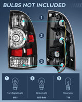 Nilight Taillight Assembly Compatible with Toyota Tacoma 2005 2006 2007 2008 2009 2010 2011 2012 2013 2014 2015 Rear Tail Light Lamp Replacement Black Housing LED Lens Driver and Passenger Side, view 2