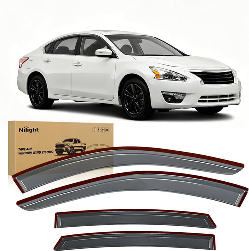 Nilight Tape-On Rain Guards for Altima 2013-2018 Sedan 4-Door, Dark Smoke Tinted Out-Channel Window Visors for Upper Window Frame, Vent Deflectors for Fresh Air, Rain & Wind Protection, 4PCS