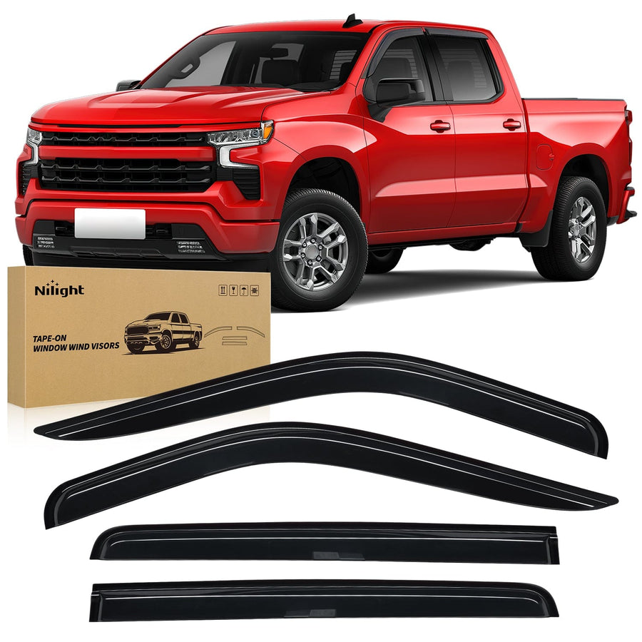Nilight Tape-On Rain Guards for Chevy Silverado/GMC Sierra 1500 Crew Cab 2019-2024, Window Visors Vent Wind Deflectors-4PCS