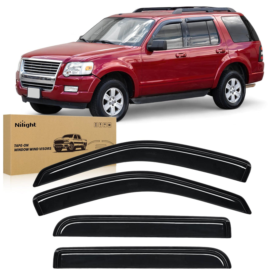 Nilight Tape-On Rain Guards for Ford Explorer 2002 2003 2004 2005 2006 2007 2008 2009 2010, Window Visors Vent Wind Deflectors-4PCS