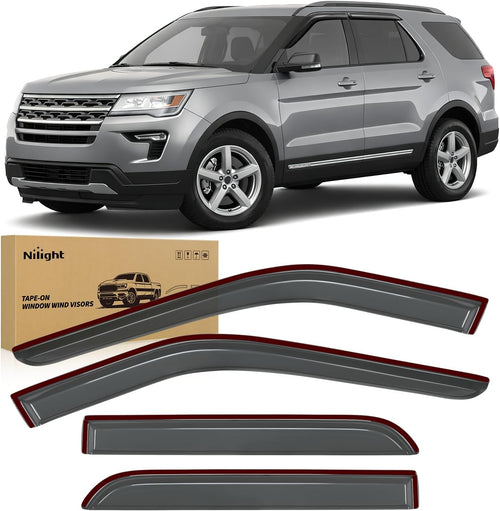 Nilight Tape-On Rain Guards for Ford Explorer 2011-2019 4-Door SUV Only, Out-Channel Window Visors Wind Deflectors for Rain Protection & Fresh Air, Not for 2020+ or Sport Trac, 4PCS
