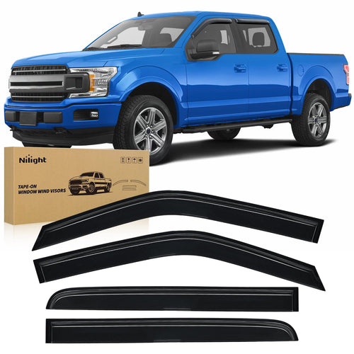 Nilight Tape-On Rain Guards for Ford F150 Crew Cab 2015 2016 2017 2018 2019 2020 2021 2022 2023 2024, Window Visors Vent Wind Deflectors-4PCS