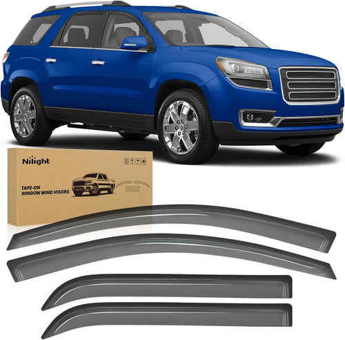 Nilight Tape-On Rain Guards for GMC Acadia 2007-2016, 4PCS | Out-Channel Smoke Window Visors, Helps Reduce Wind Noise, Fits Saturn Outlook 2007-2010, 2017 GMC Acadia Limited