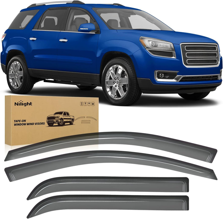 Nilight Tape-On Rain Guards for GMC Acadia 2007-2016, 4PCS | Out-Channel Smoke Window Visors, Helps Reduce Wind Noise, Fits Saturn Outlook 2007-2010, 2017 GMC Acadia Limited