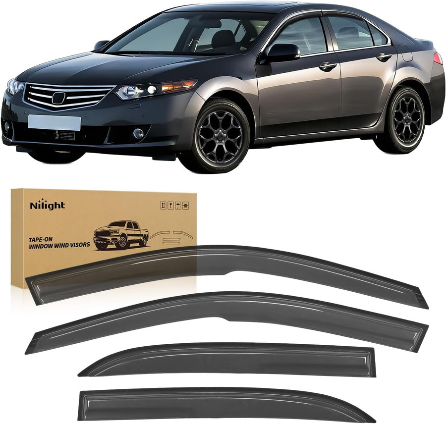 Nilight Tape-On Rain Guards for Honda Accord 2003 2004 2005 2006 2007 | Outside Mount Window Visors Vent Visors Deflectors, Smoke Tint, 4PCS
