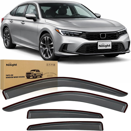 Nilight Tape-On Rain Guards for Honda Civic Sedan 2022-2026, 4PCS | Not for Hatchback, Side Window Visors for Fresh Air Circulation, Civic Sedan 2022 2023 2024 2025 2026, Smoke Tinted