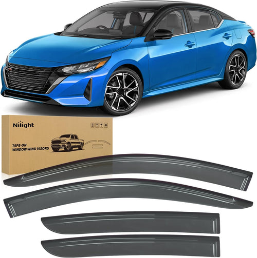 Nilight Tape-On Rain Guards for Nissan Sentra 2020 2021 2022 2023 2024 2025 | Outside Mount Window Visors Vent Visors Window Deflectors Fresh Air Ventilation Rain & Sun Protection Smoke Tint 4PCS