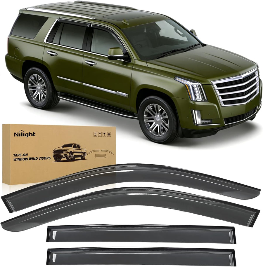 Nilight Tape-On Window Visors for Chevy Tahoe 2015-2020, 4PCS | Out-Channel Smoke Rain Guards, Helps Vent Fresh Air in Rainy Weather, Fits Cadillac Escalade/GMC Yukon 2015-2020