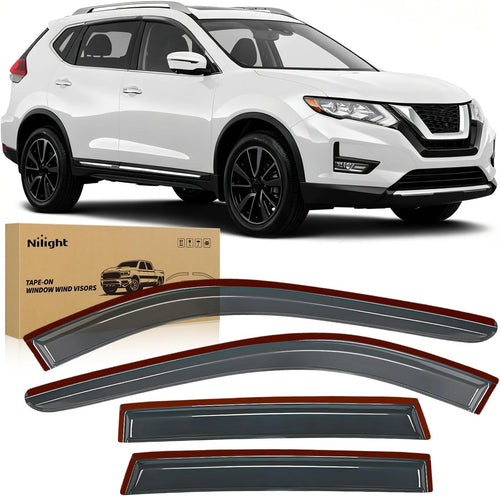 Nilight Tape-On Window Visors for Rogue 2014-2020, Not for Rogue Sport, Outside Mount Rain Guards Wind Deflectors Vent Shades, Smoke, 4PCS