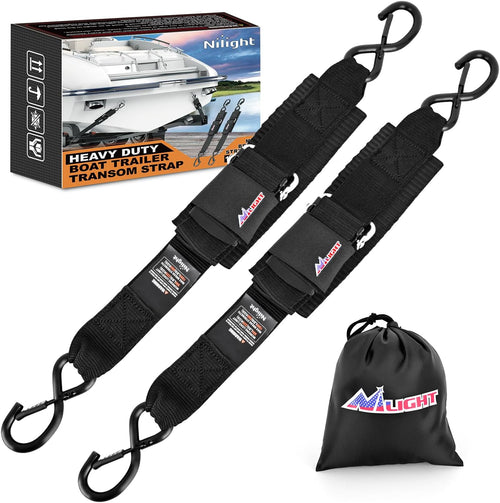 Nilight Tie Down Kits 2 PCS 2 Inch x 48 Inch Adjustable Boat Trailer Straps | for Trailering Safety with Boat Jet Ski Kayak Secure Black 1500 LBS Max Break Strength