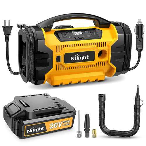 Nilight Tire Inflator Air Compressor AC/DC Dual Power 160PSI Rechargeable Battery